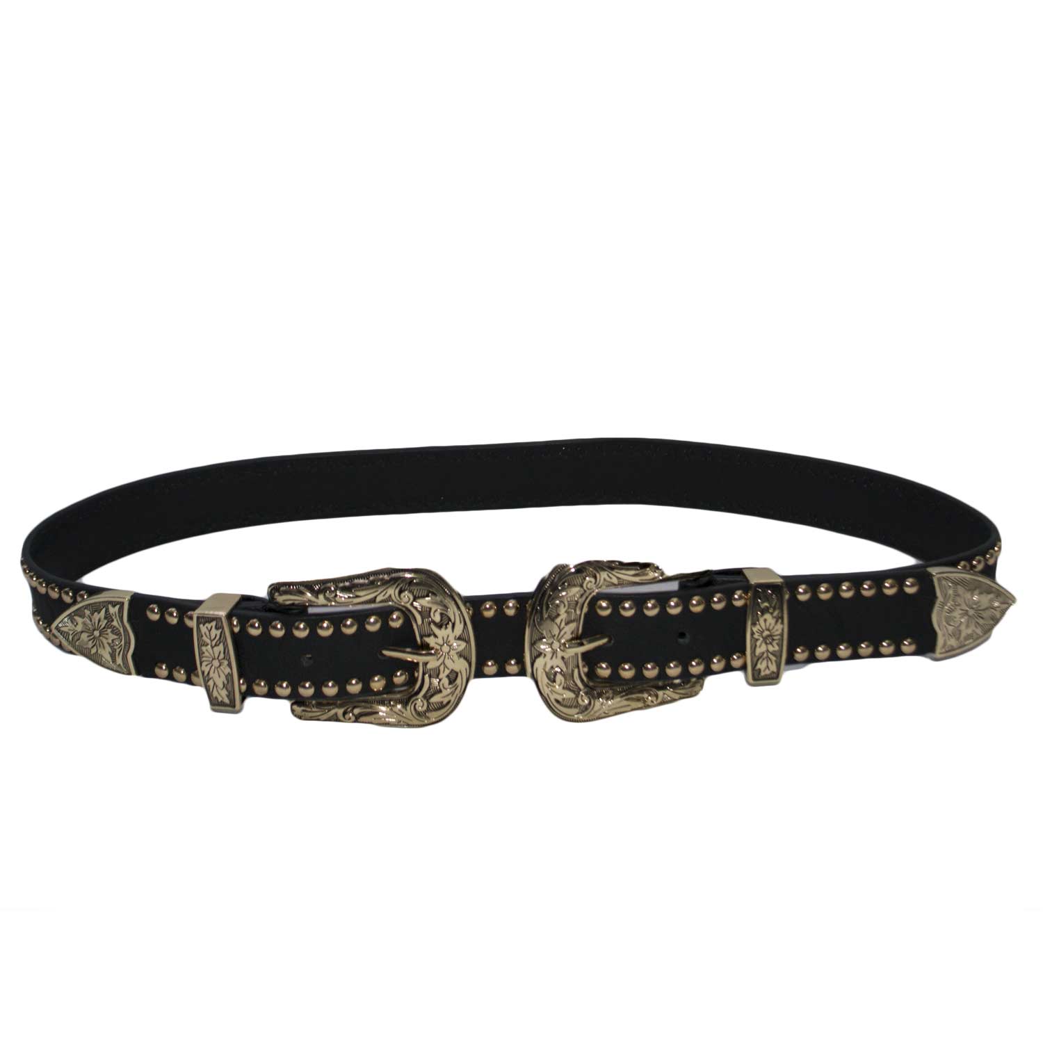 Cintura doppia fibbia alta borchie stile vintage nero modello marcuzzi