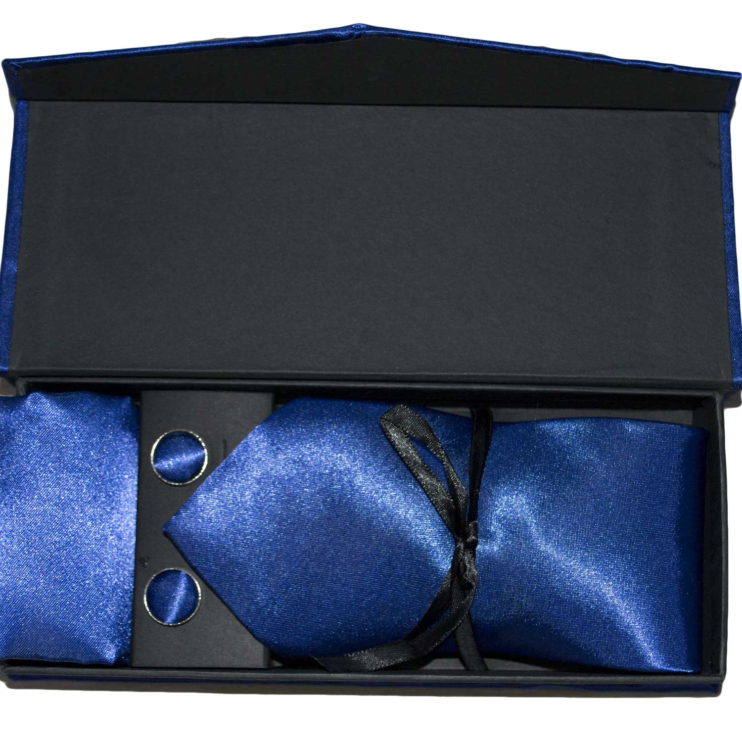 Set coordinato uomo cravatte con gemelli e pochette blu cobalto elegante cerimonia