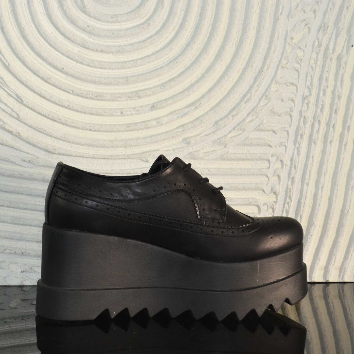 Francesine donne con zeppa para nero pelle nero opaco modello stella moda fashion