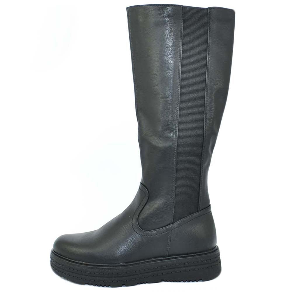 Stivali donna neri con elastico e fondo zeppa para unita in crepe linea comfort sotto ginocchio chiusura zip linea basic