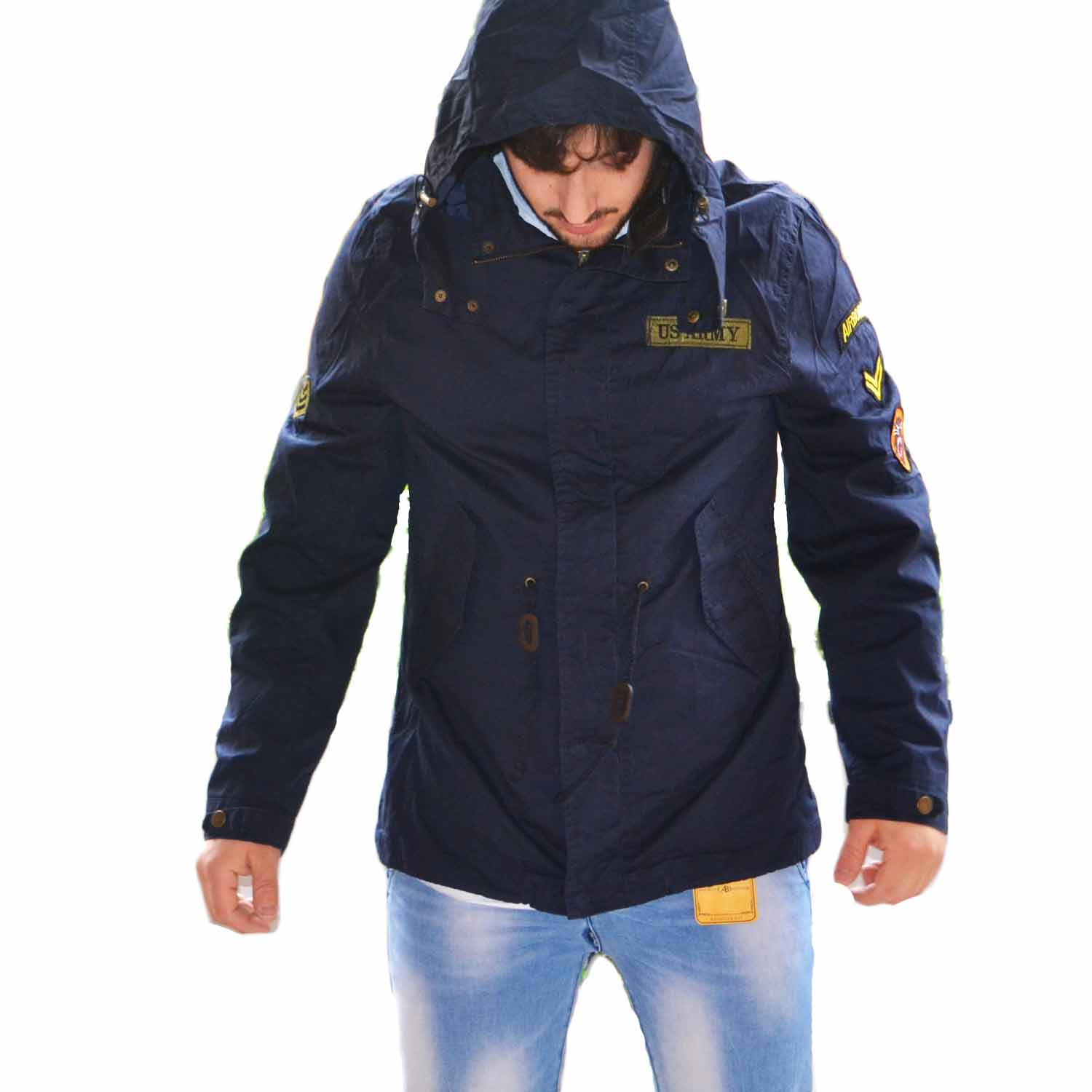 Parka Blu Uomo Impermeabile Giubbino Slim Fit Elegante Sportivo Primavera