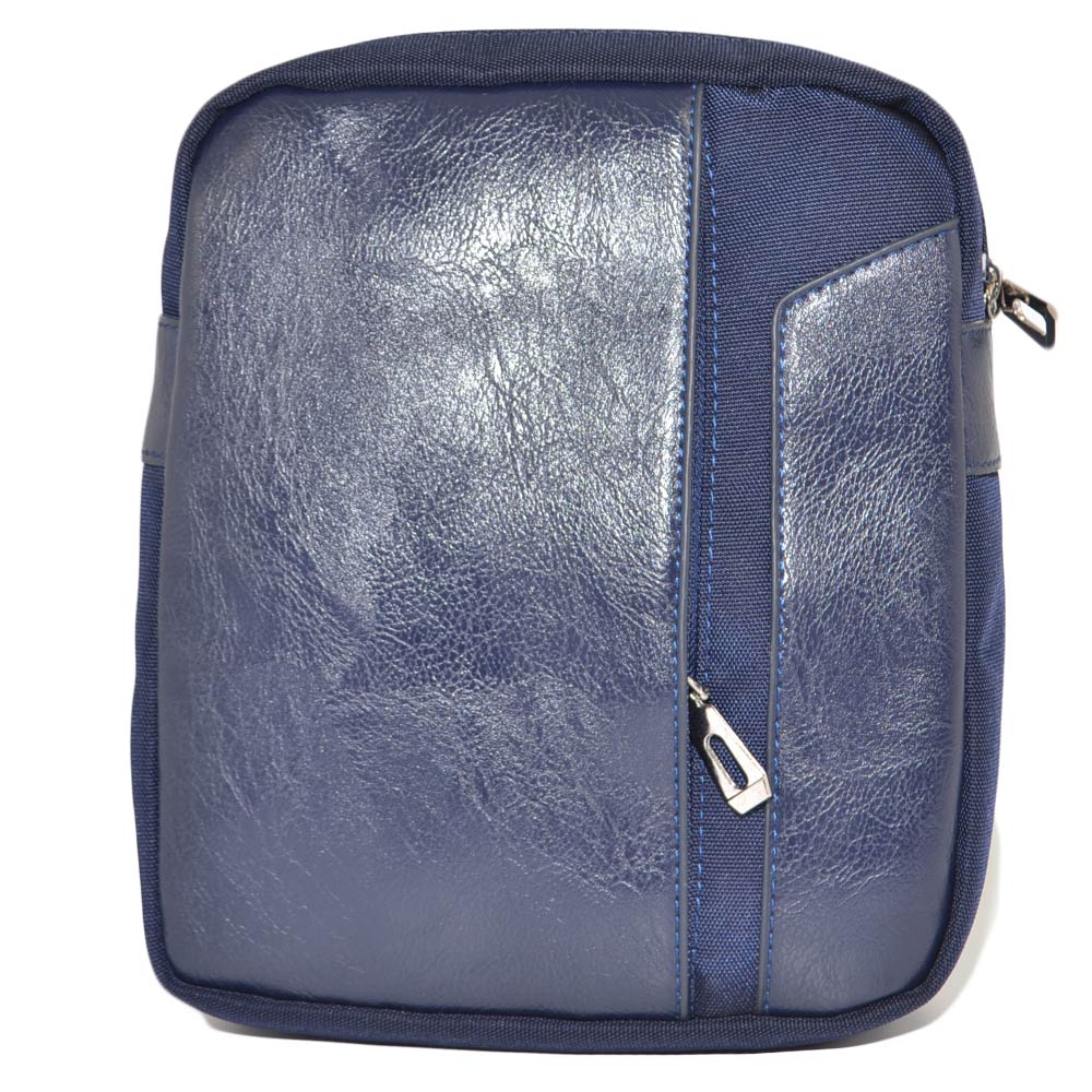 Borsello borsa uomo blu con tracolla a 2 scompartimenti con zip nascosta frontale comodo clip casual porta tutto