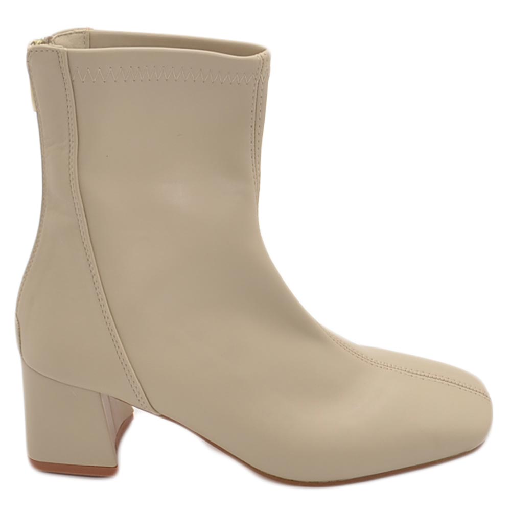 Stivaletto donna in ecopelle beige morbido con striscia gomma bassa antiscivolo moda alla caviglia