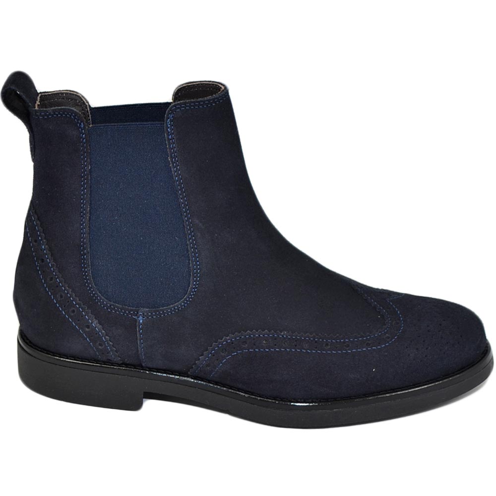 Beatles uomo stivaletto scarpe elastico in vera pelle camoscio blu francesina fondo gomma light made in italy invernale