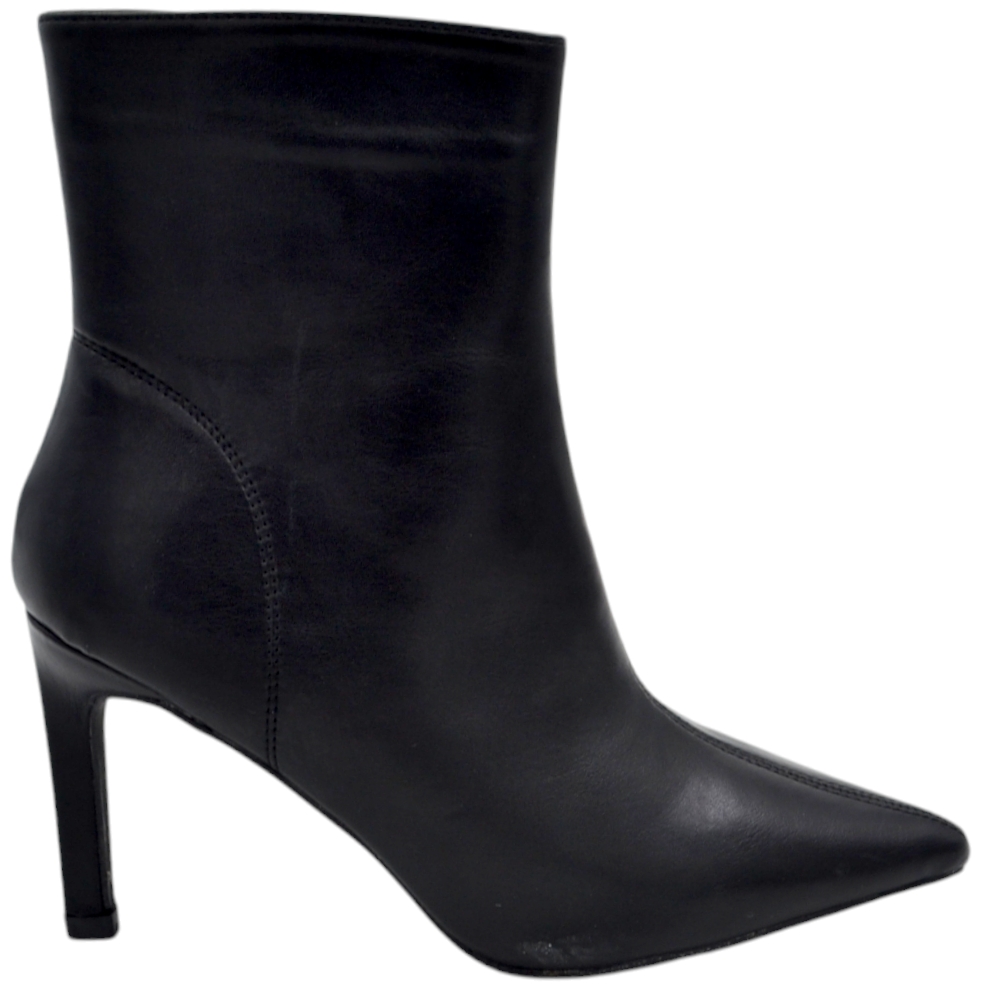 Tronchetto donna stivaletto pelle nero a punta altezza sopra caviglia rigido con tacco spillo 8 cm linea basic.