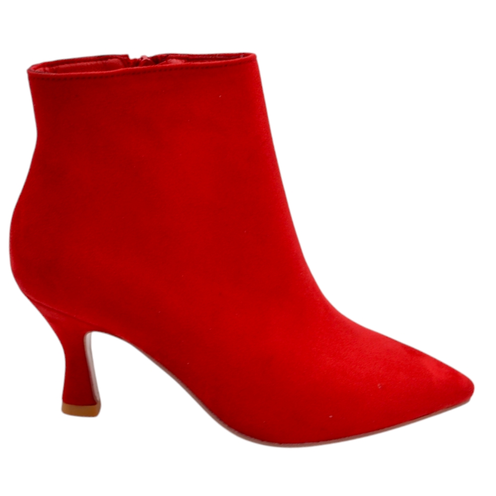 Scarpe stivaletto donna pelle scamosciata rossa basso alla caviglia tacco spillo basso 5 cm linea basic con zip interna