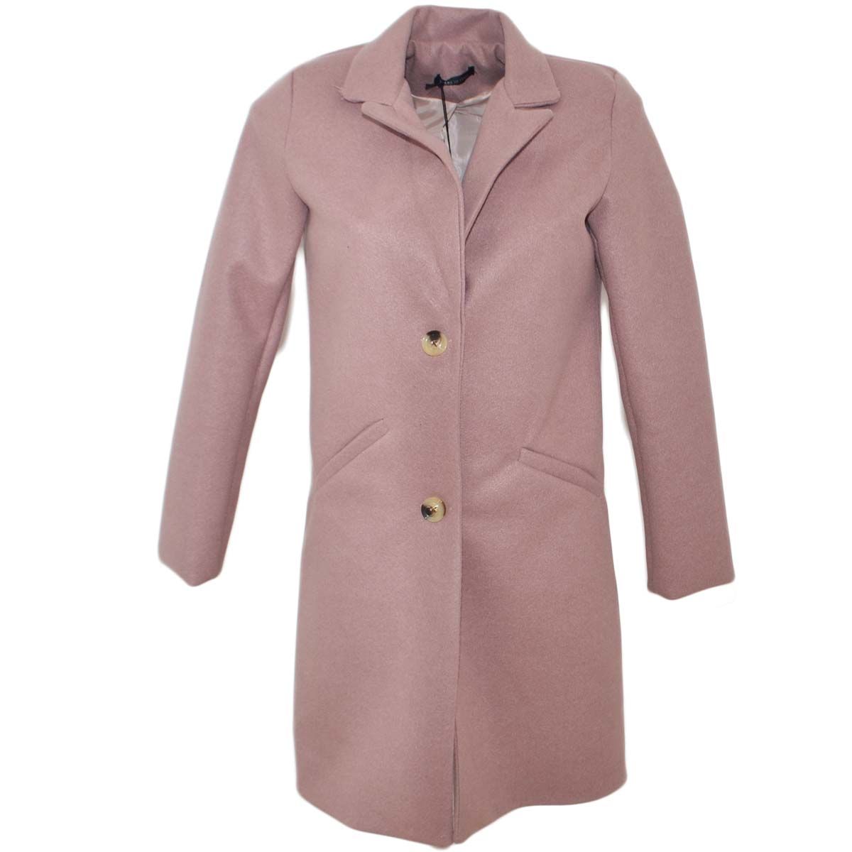Cappottino giacca donna invernale in lana rasata rosa taglio maschile a 3 bottini avvitato slim fit tendenza moda