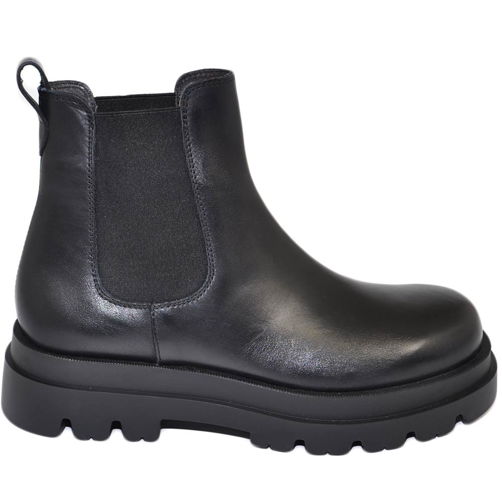 Stivali uomo Chelsea combat MONSTLAV by LS LUISANTIAGO in vera pelle nero con fondo alto carrarmato light moda Luxury