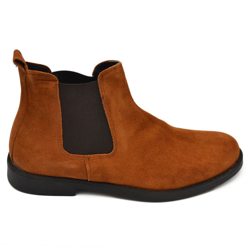 Beatles uomo stivaletto con elastico in vera pelle scamosciata cuoio suola in gomma ultraleggera casual made in italy