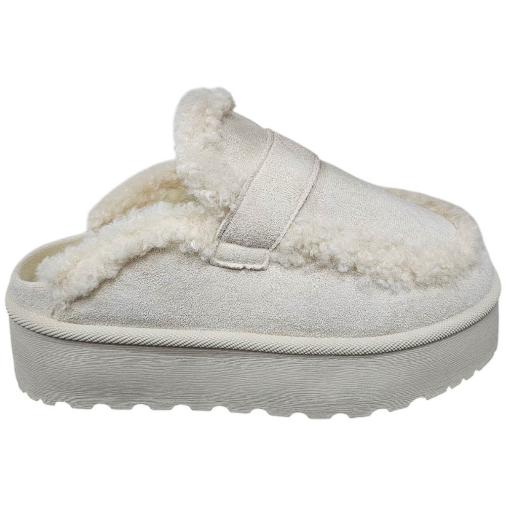 Mocassino pantofola donna platform latte interno pelliccia bianco slingback comoda fondo alto 4,5cm