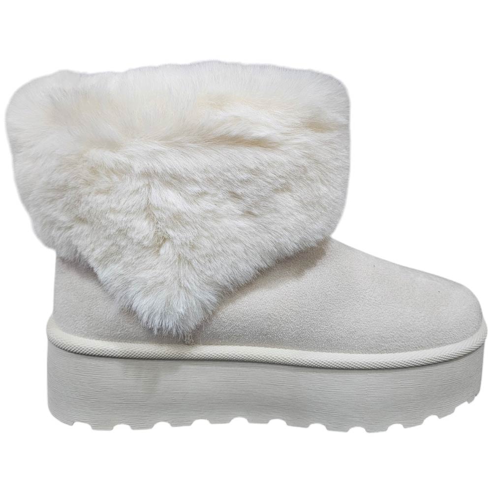 Stivali da neve doposci bianco latte con fondo platform imbottitura pelliccia ecofur asimmetrica