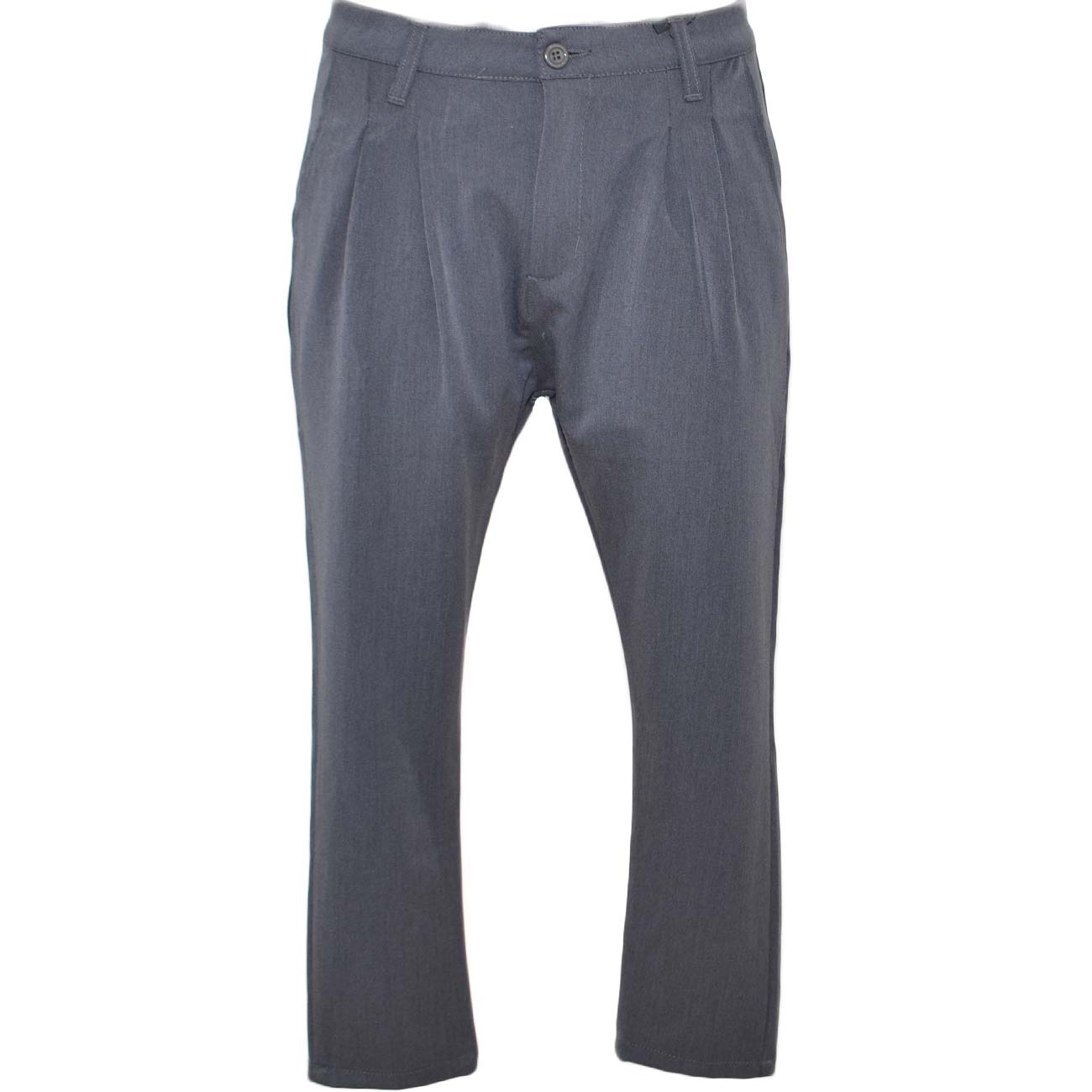 Pantaloni chino in puro cotone grigio a vita bassa chiusura con bottone e cerniera a due tasche moda linea basic .