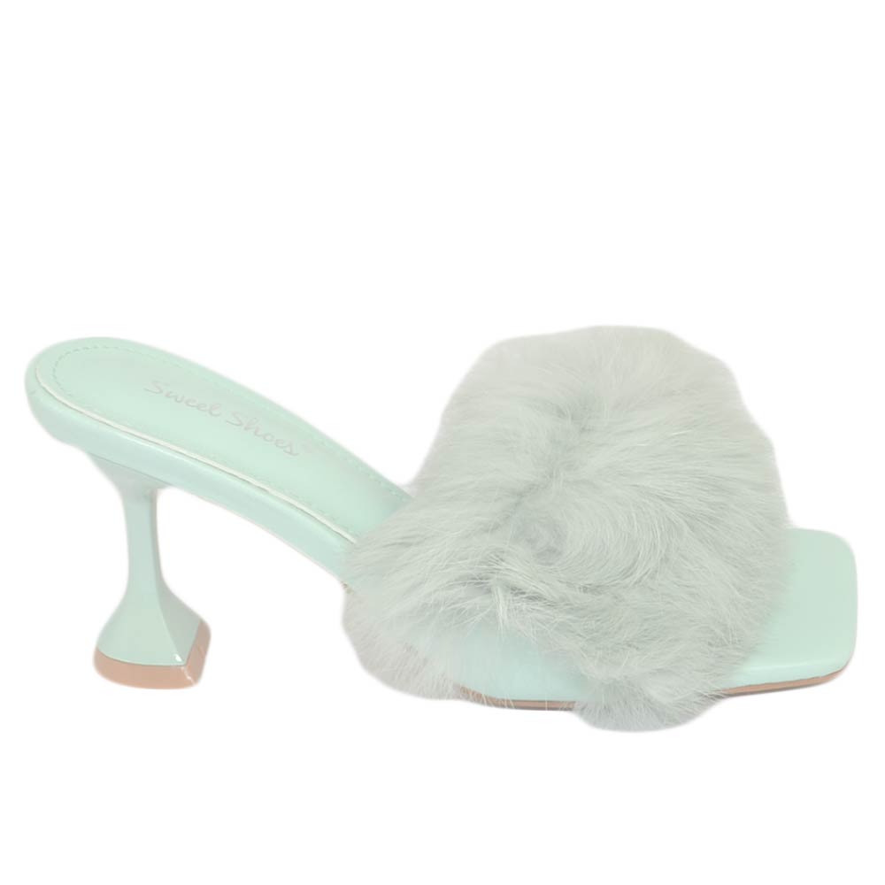Scarpe donna col tacco verde pastello latte menta mule pelliccia con tacco martini 9 cm sabot sandalo moda tendenza
