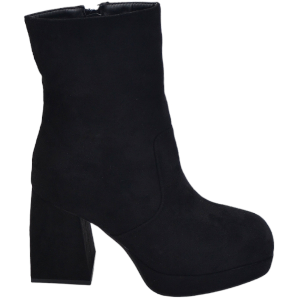 Scarpe tronchetto stivaletto in camoscio nero donna tacco alto largo 6cm plateau 2cm alla caviglia zip laterale aderente