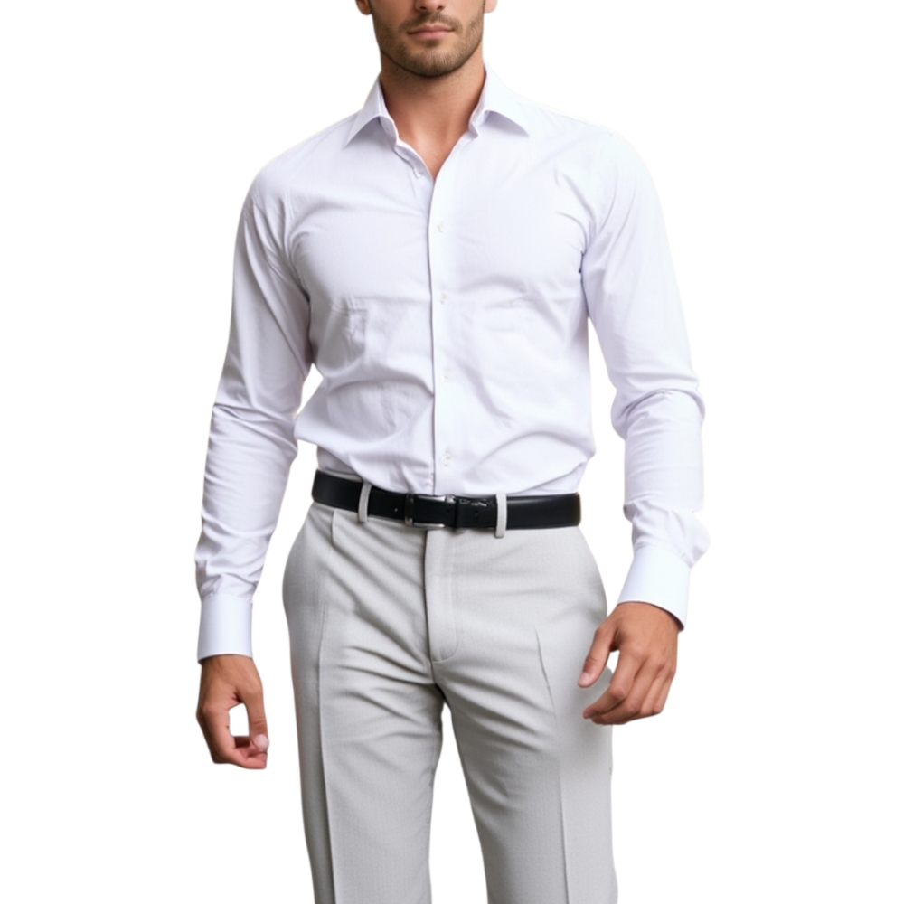 camicia uomo classica collo francese colore bianco basic vestibilita slim moda giovanile