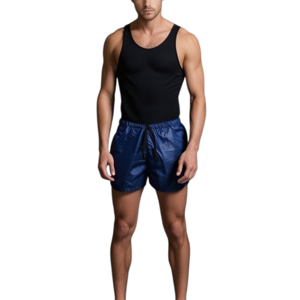 Costume mare uomo fantasia box modello pantaloncino blu tessuto semilucido opacizzato slim fit trend moda summer nuoto.