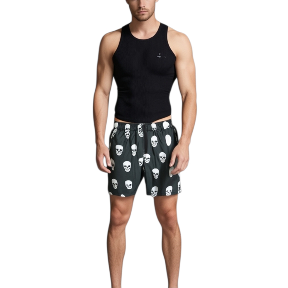 Costume uomo art avana011 costume pantaloncino corto fantasia teschio NERO  laccio made in italy.