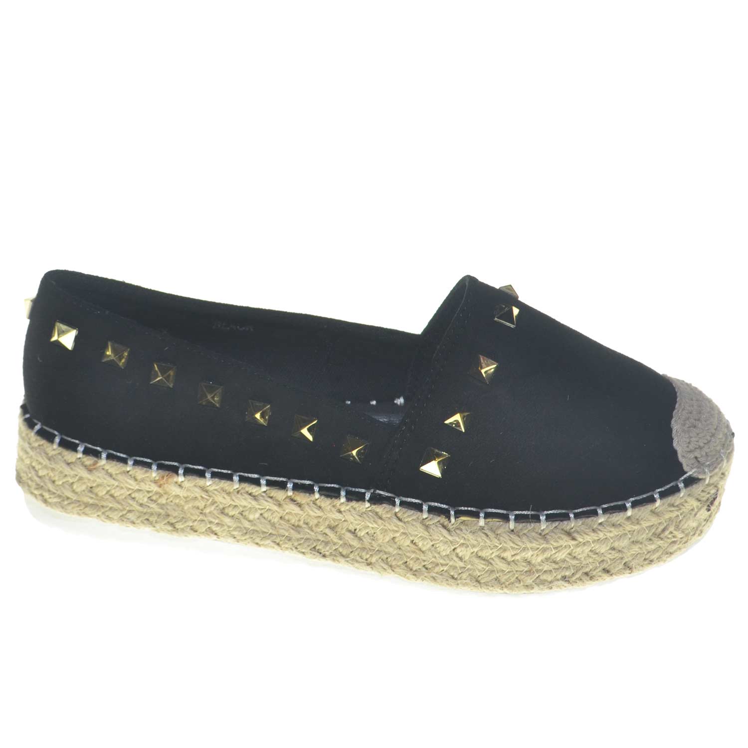espadrillas in tessuto con borchie laterali e suola in sughero glamour estate 2018