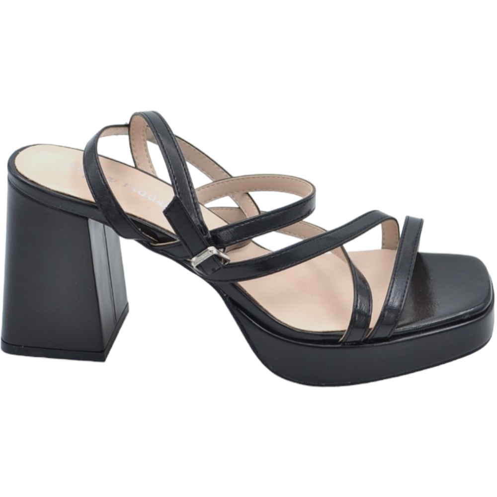SANDALI M807 Donna Tacco Nero - Doppia Striscia Larga Con Fibbia Regolabile