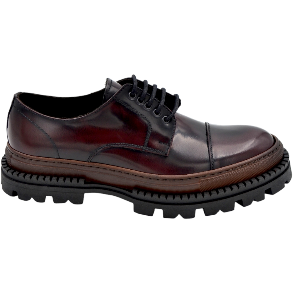 Scarpa stringata LS Luisantiago limited in vera pelle abrasivata bordeaux mezza punta con suola exclusive combat alta.