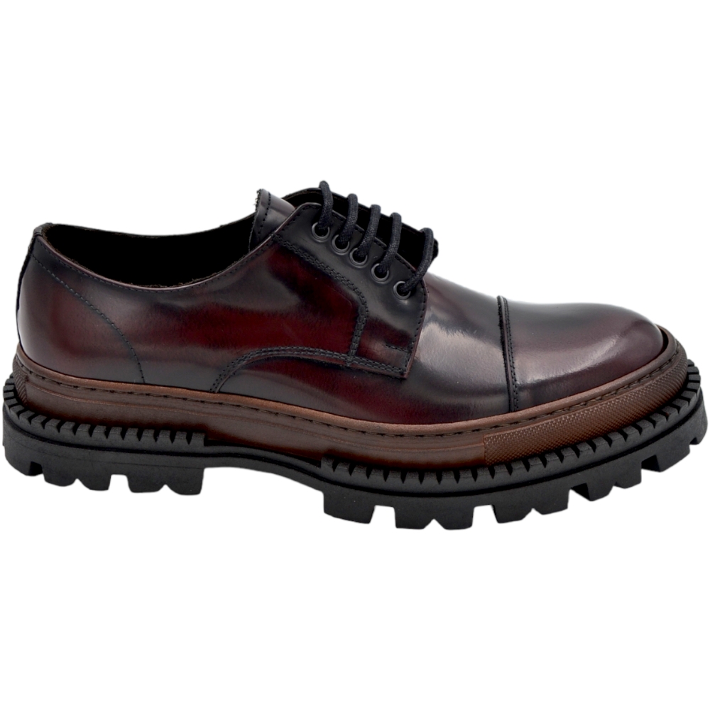 Scarpa stringata LS Luisantiago limited in vera pelle abrasivata bordeaux mezza punta con suola exclusive combat alta