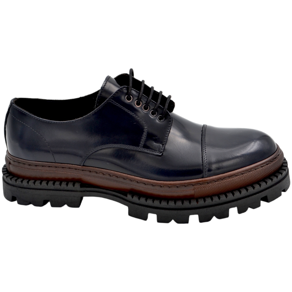 Scarpa stringata LS Luisantiago limited in vera pelle abrasivata blu mezza punta con suola exclusive combat alta