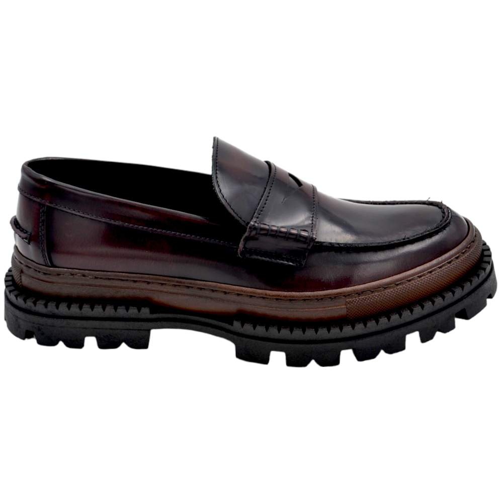 Scarpa mocassino college LS Luisantiago limited in vera pelle abrasivata bordeaux con suola exclusive combat alta