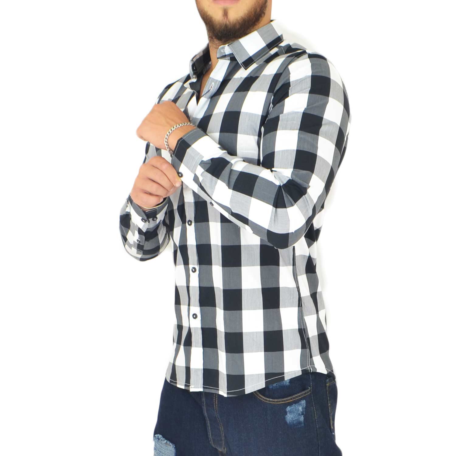 Camicia Uomo A Quadri Red Bridge In Cotone E Poliestere - Manica Lunga, Collo Classico, Taglio Casual