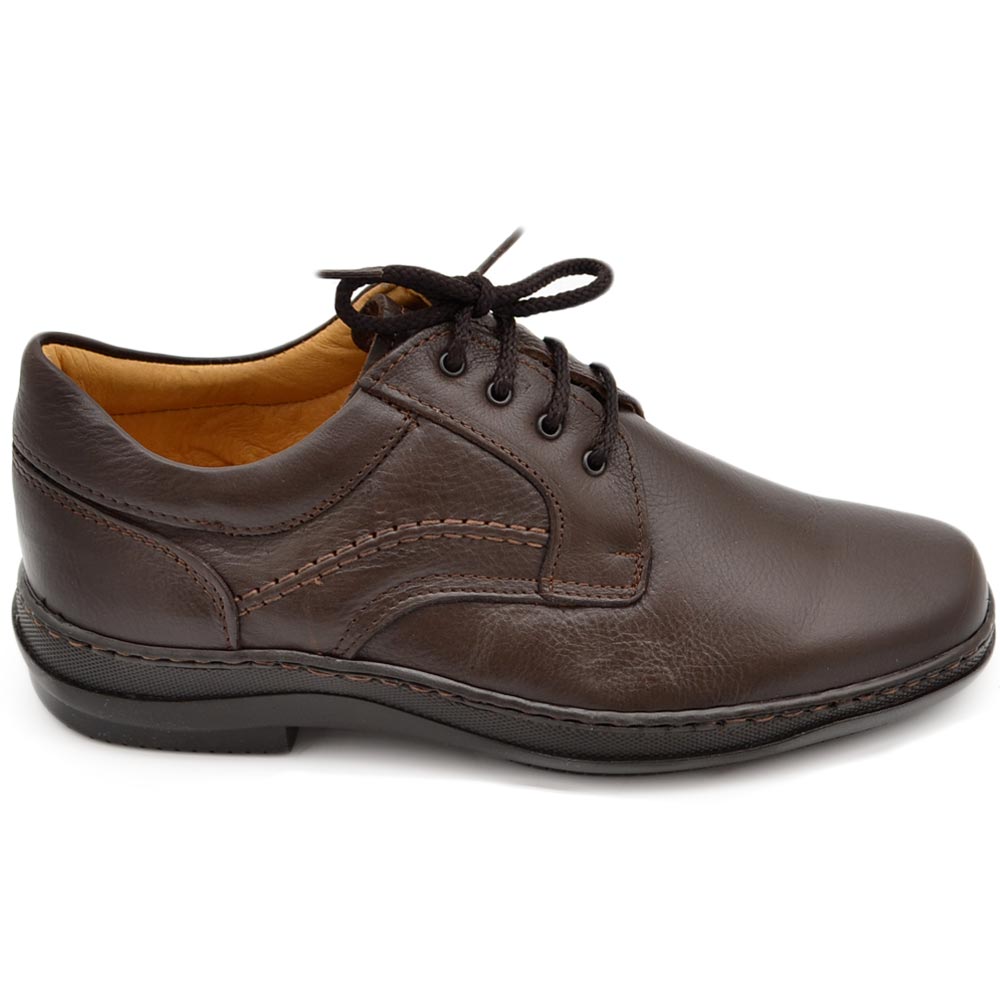 Scarpe uomo polacchino comfort passeggio eleganti marrone scuro made in italy in vera pelle nappa gomma nera anatomica.