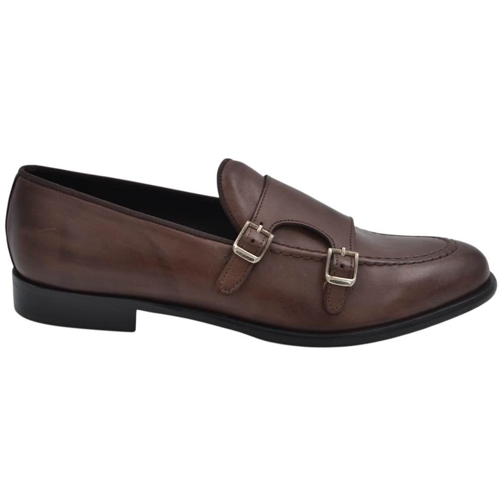 Scarpe uomo mocassino doppia fibbia argento derby  in vera pelle cuoio abrasivat business fondo gomma ultraleggera.