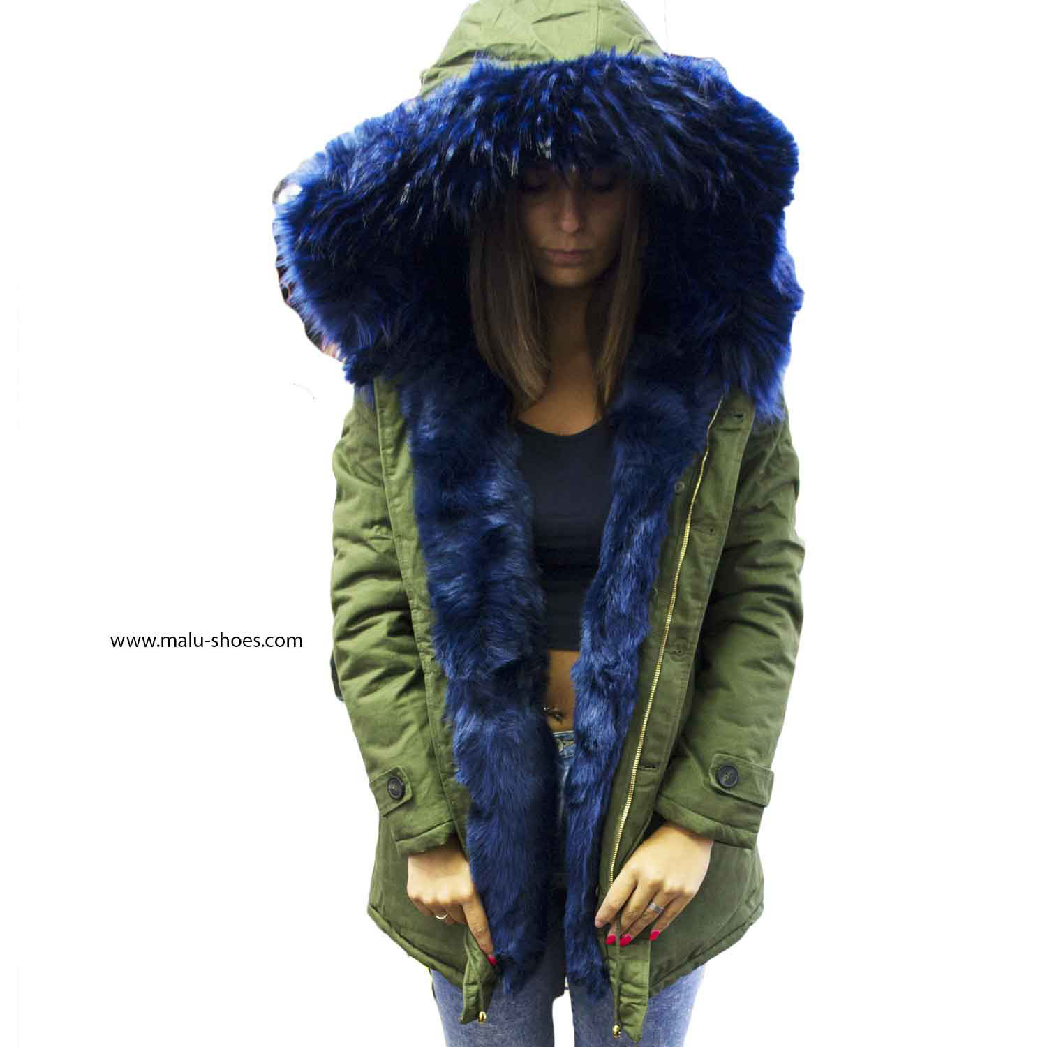 New Parka con pelliccia colorata voluminosa glamour 