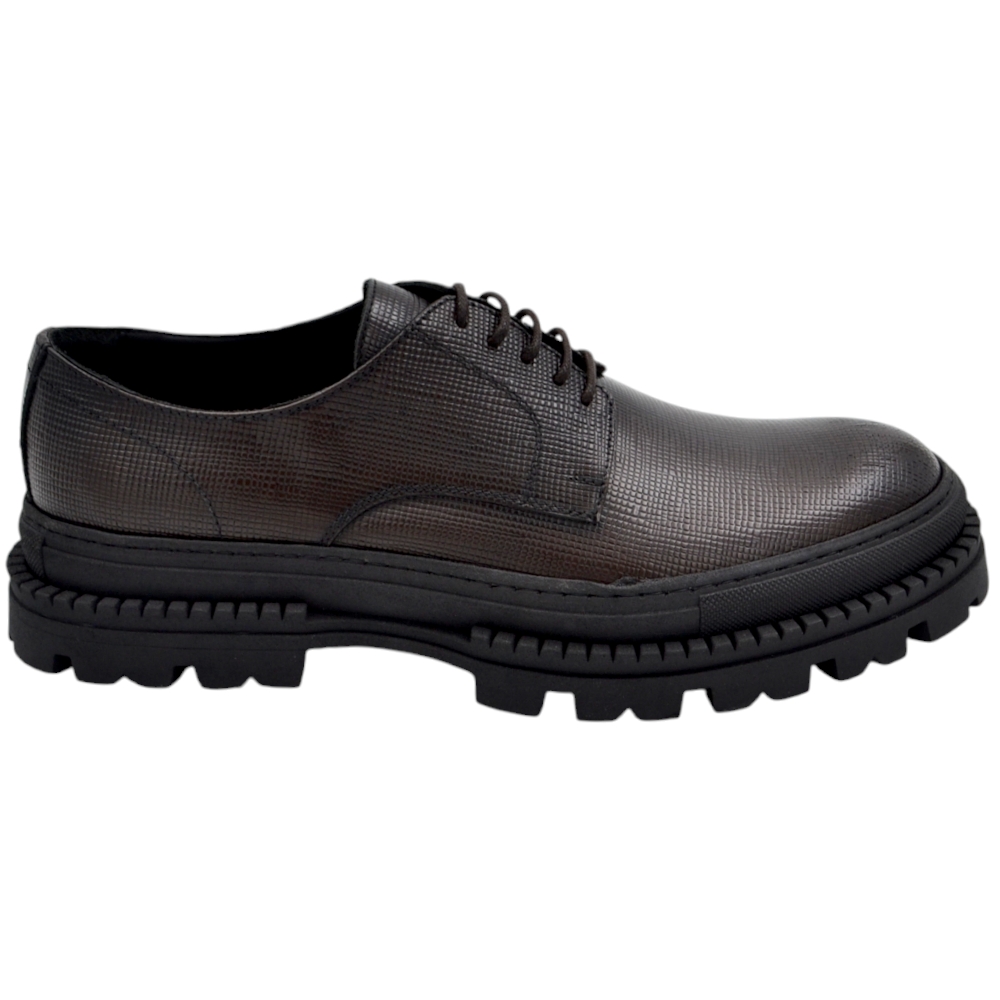 Luisantiago brand lusso italiano derby pellame raro saffiano moro.