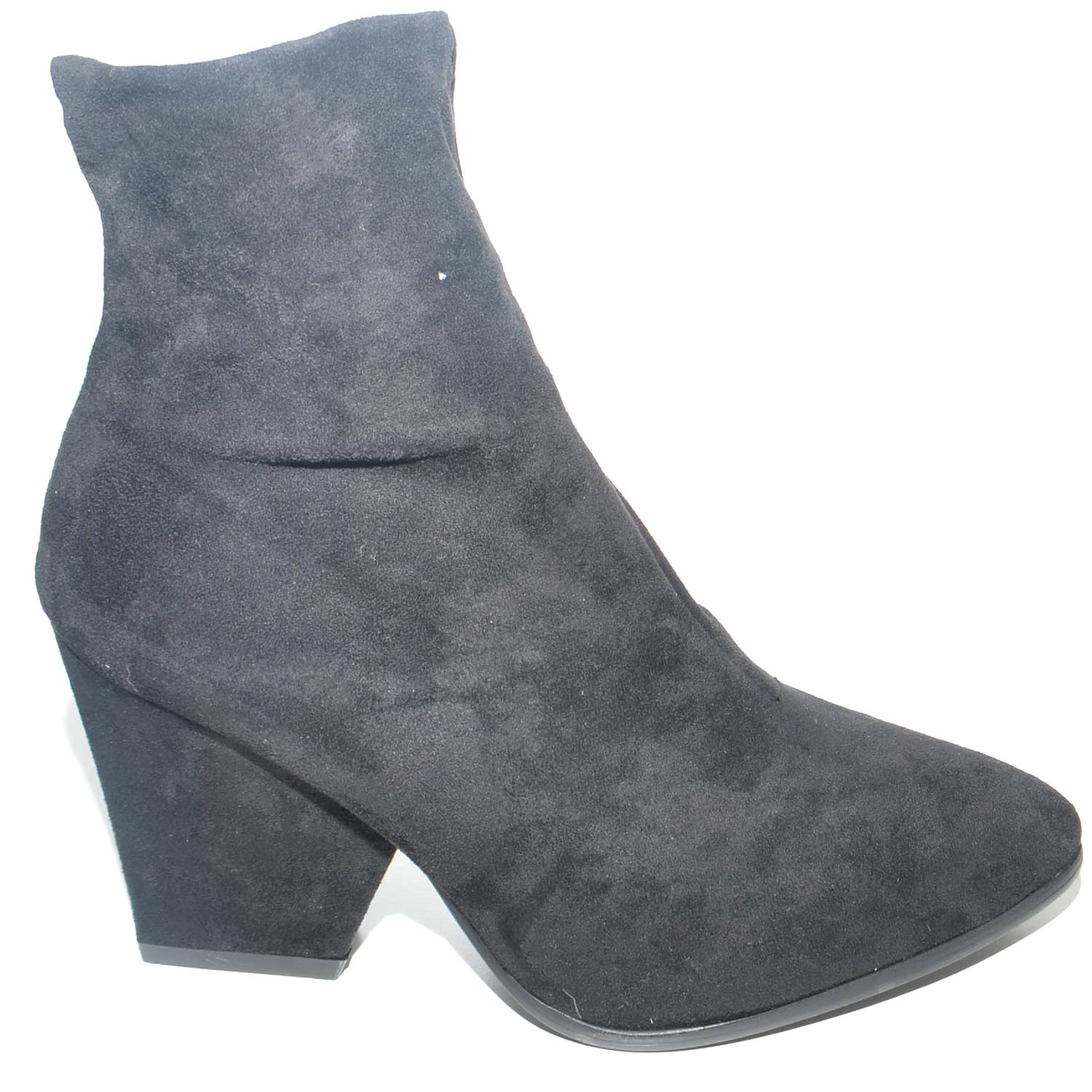 TRONCHETTO IN ECOPELLE SCAMOSCIATA NERO CON TACCO QUADRATO TESSUTO ELASTICO  SENZA CHIUSURA donna tronchetti MALU SHOES | MaluShoes