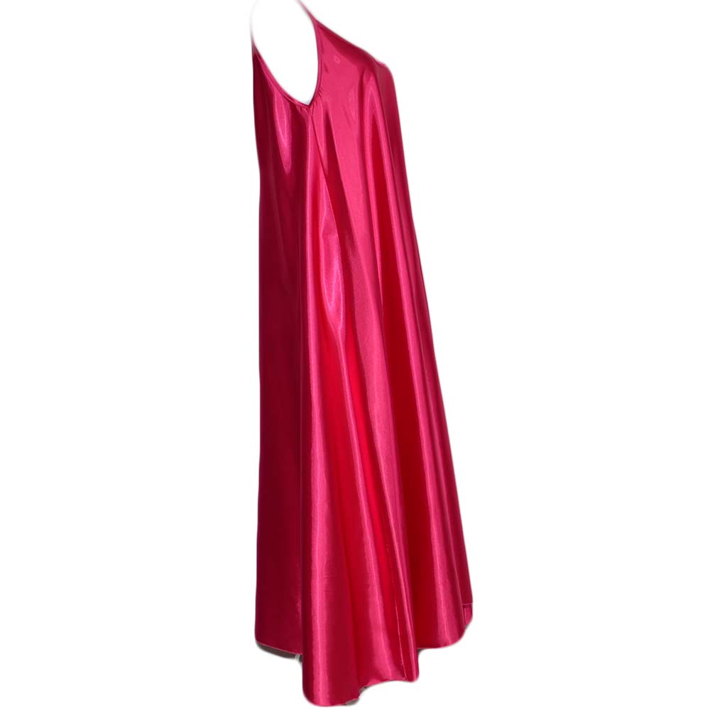 Abito donna lungo morbido in raso fucsia con spalline sottili
