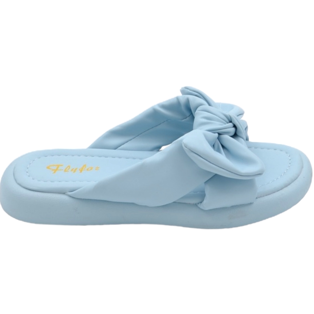 Ciabatta pantofola donna azzurro celeste estiva in gomma morbida impermeabile con fiocco