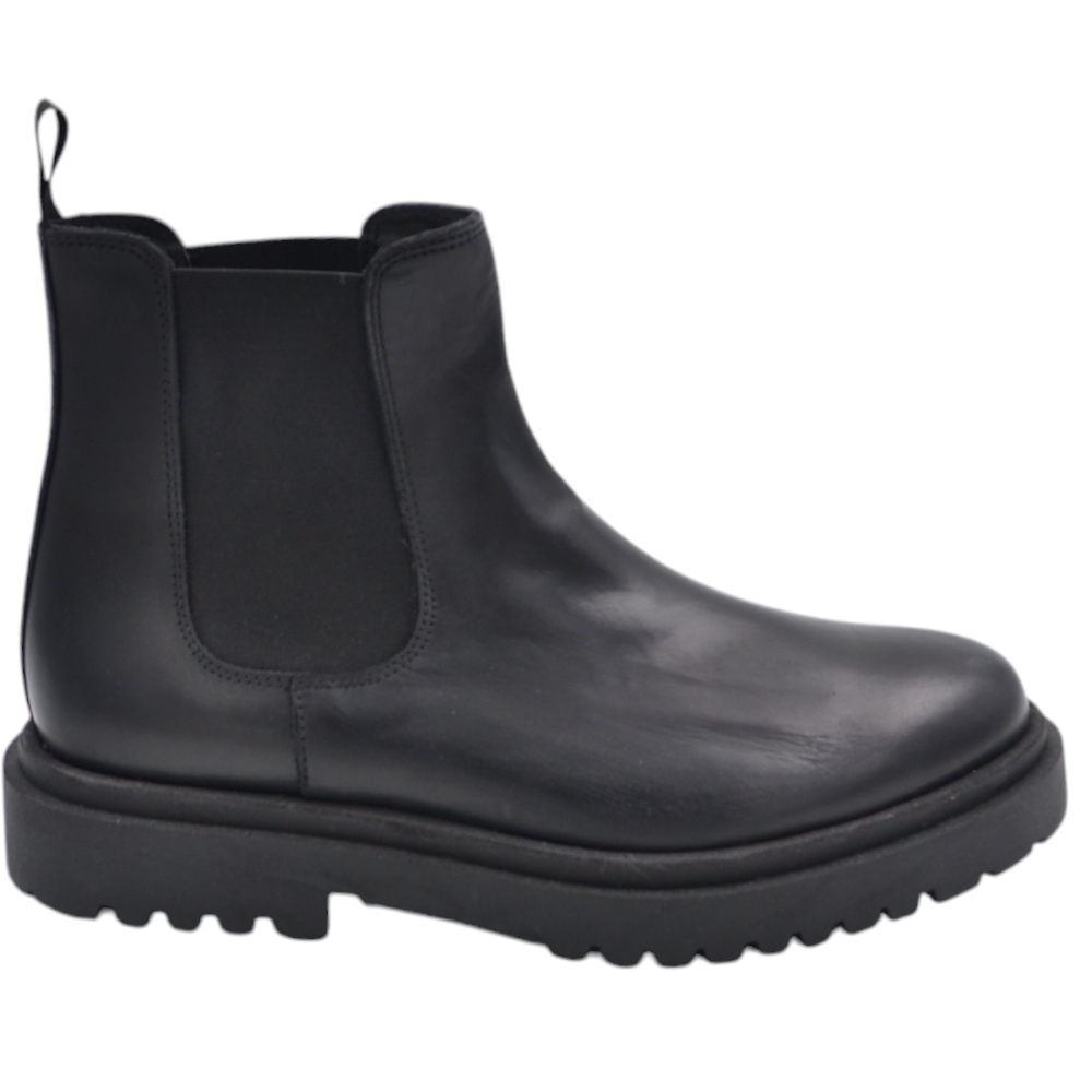 Beatles uomo stivale Chelsea elastico vera pelle di nappa spazzolato nero suola alta zigrinata luxury made in italy