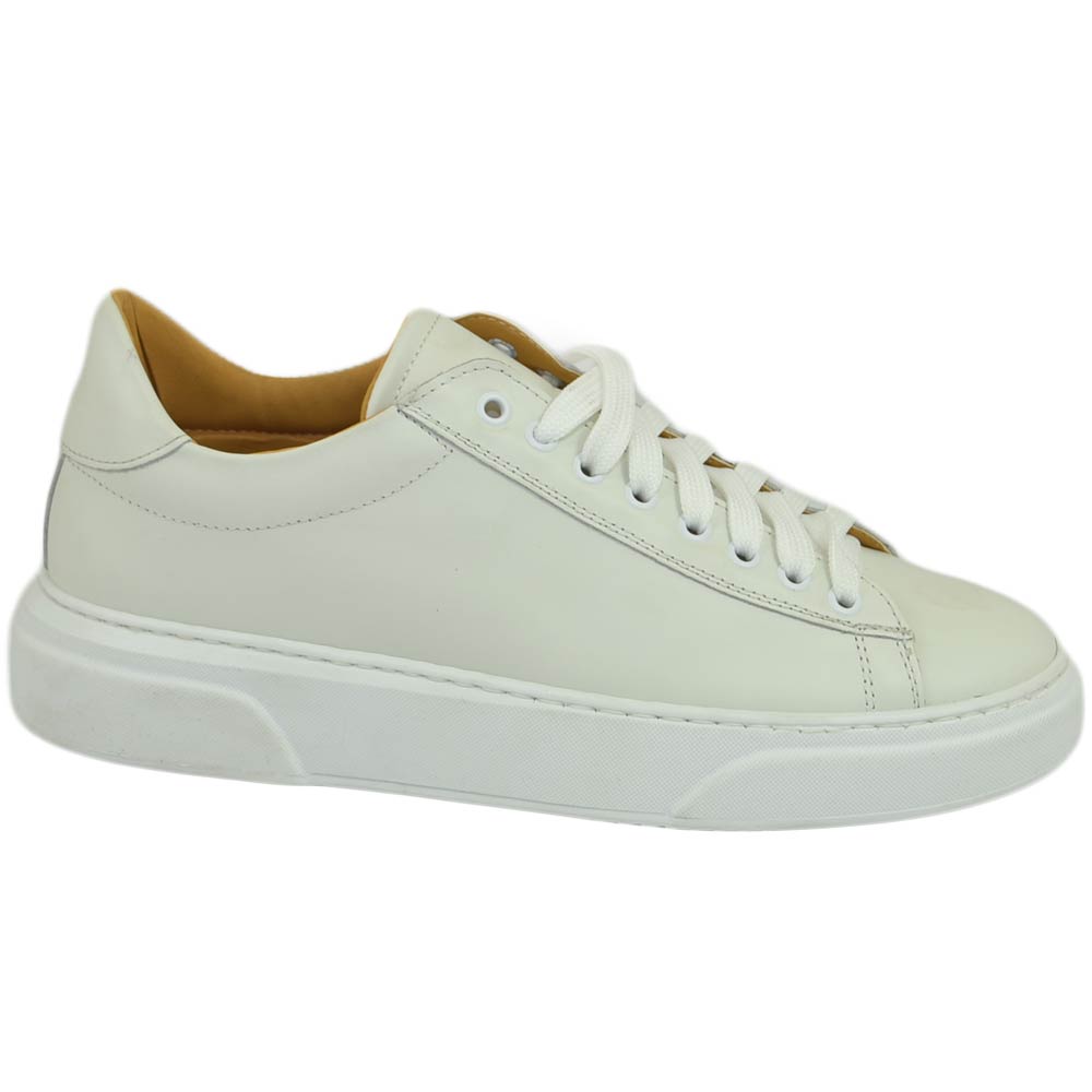 Scarpa sneakers Paul 4190 uomo basic vera pelle lacci basic comodo fondo in gomma sportiva bianco moda casual