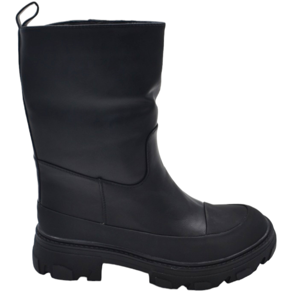 Stivaletti donna platform boots combat in pelle nera punta gommata impermeabile fondo alto zip alto al polpacci tendenza.