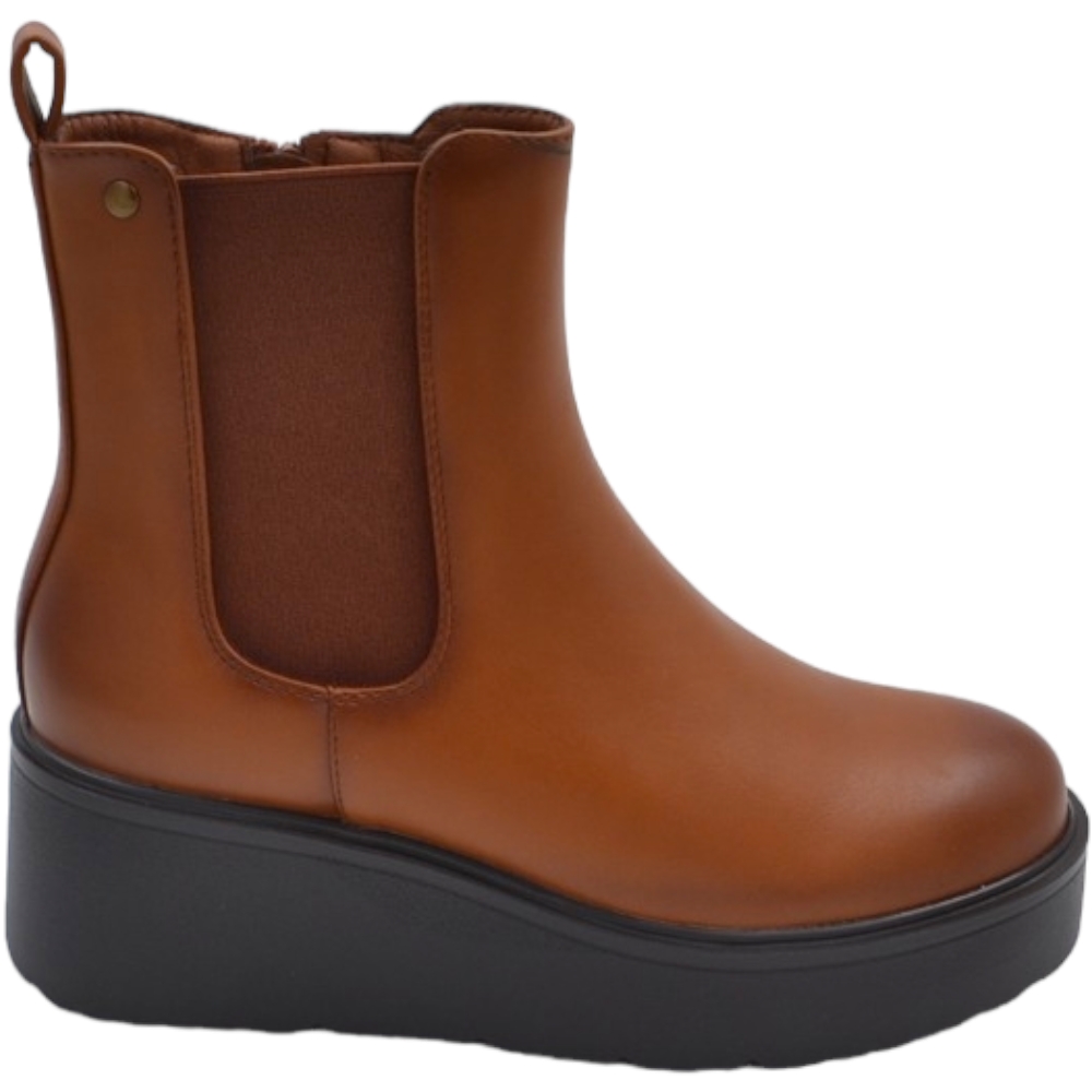 Stivaletti donna platform zip laterale boots combat cuoio nero impermeabile fondo alto zeppa 5cm moda tendenza.
