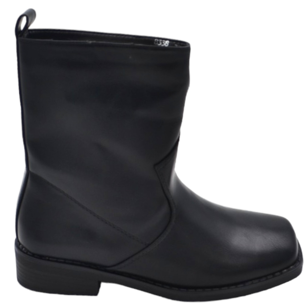 Stivaletto donna linea Basic nero biker punta squadrata tacchetto 2 cm moda altezza caviglia .