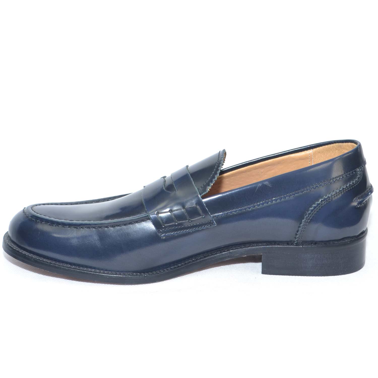 Mocasín Clásico Para Hombre Azul | Suela De Cuero Antideslizante | Hecho En Italia, Talla EUR 41