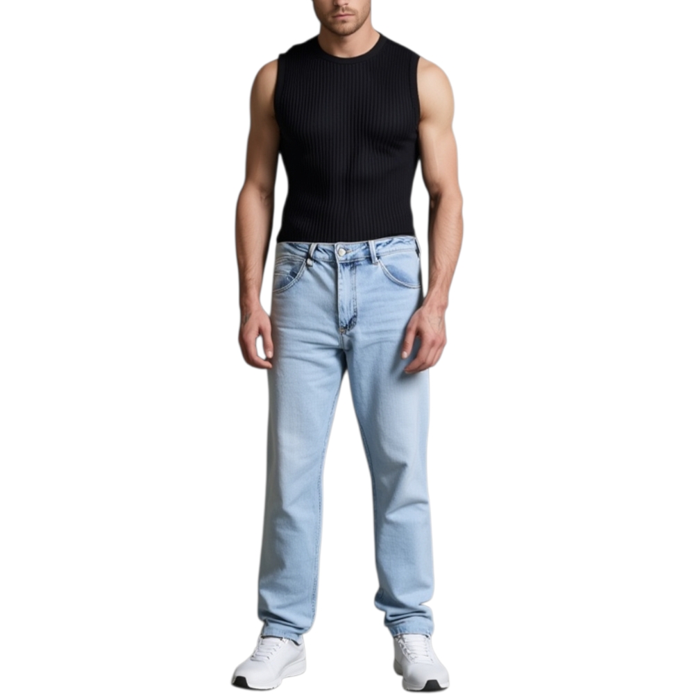 Pantaloni Jeans chiaro denim biker sfumato Skinny fit chiusura con bottone e cerniera. lavaggio graduale vintage.