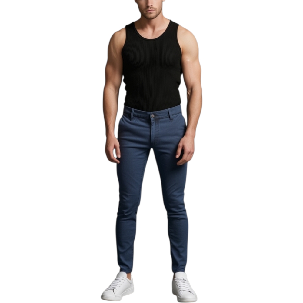 Pantalone moda uomo blu vintage cotone chino elastico colori vari classico sportivo tasca america made in italy