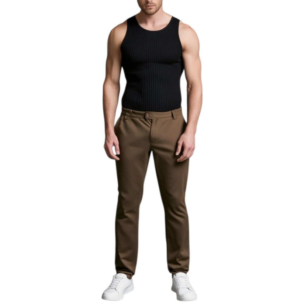 Pantaloni Classic Fit Signature Beige pieghettati in Cotone Elasticizzato Pantalone Slim Casual Moda Giovanile 