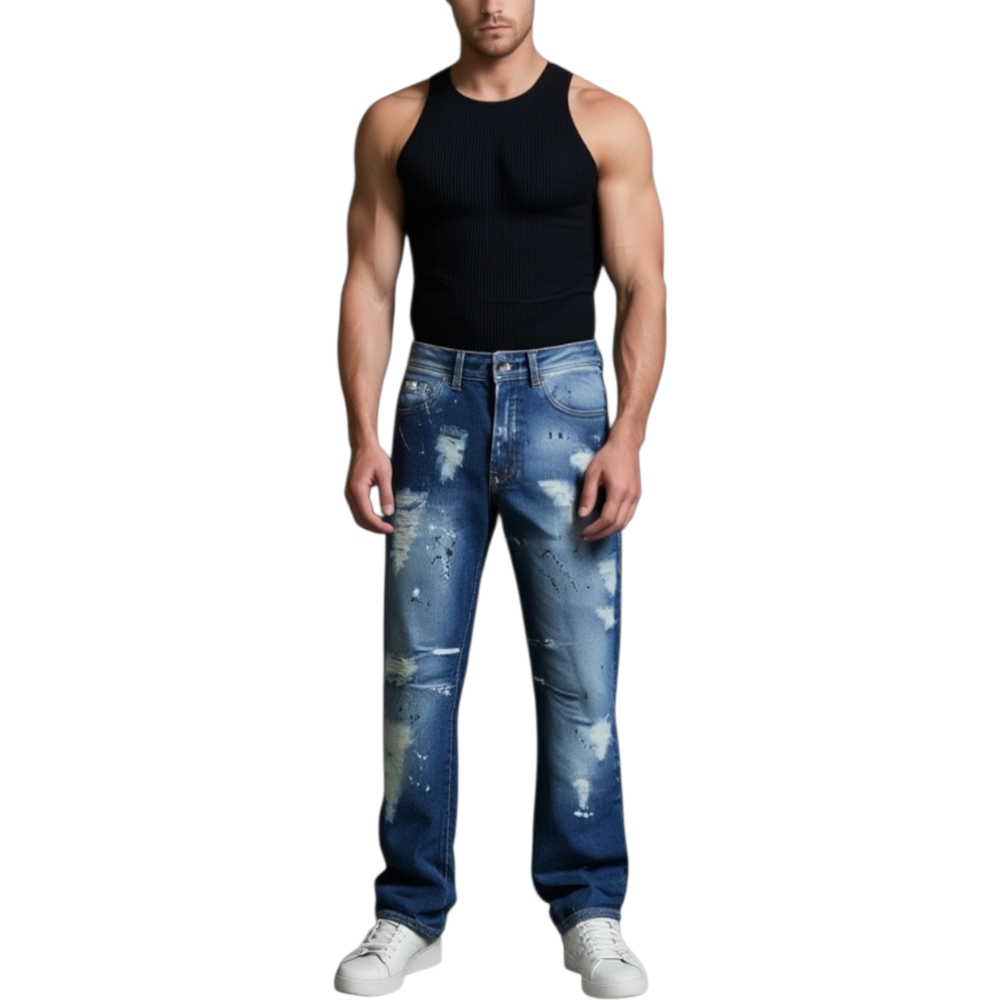 jeans uomo stracciato macchie nero black moda made in italy.