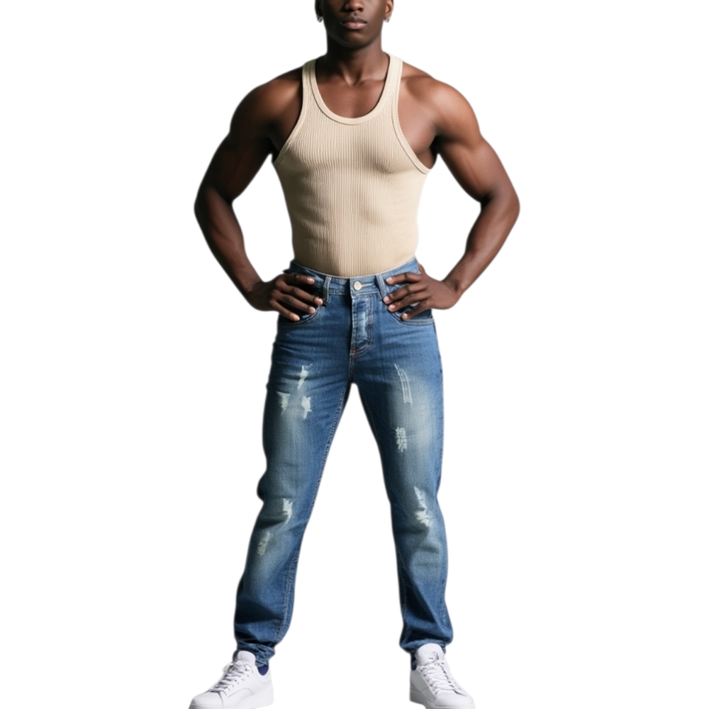 jeans uomo man blu stracciato monocromo moda made in italy