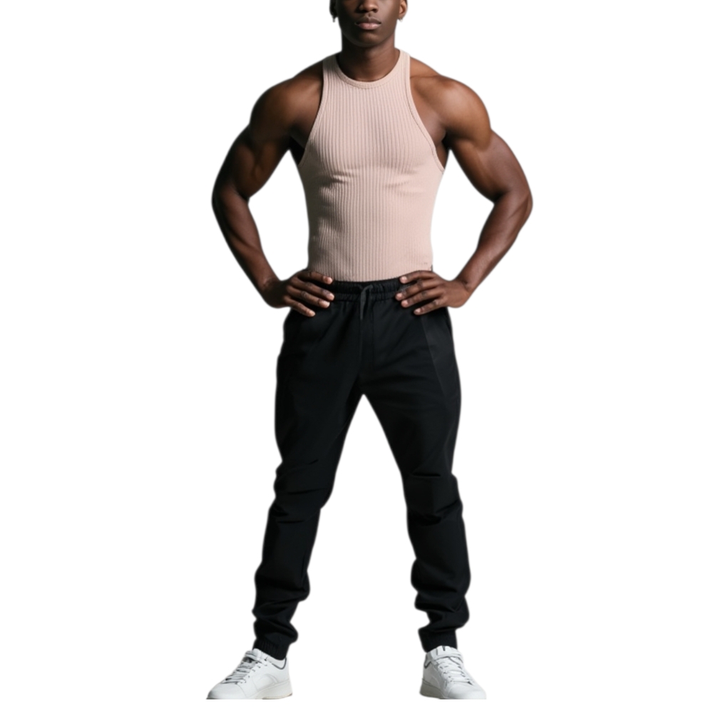 Pantaloni modello etnico uomo nero con molla in vita e laccio comodo casual moda uomo