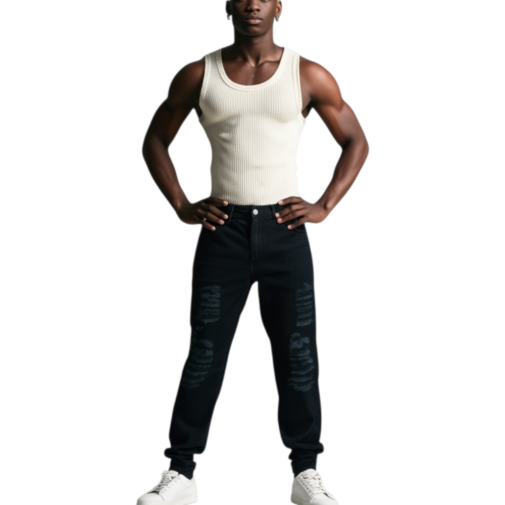 pantaloni uomo man nero stracciato acy moda made in italy.