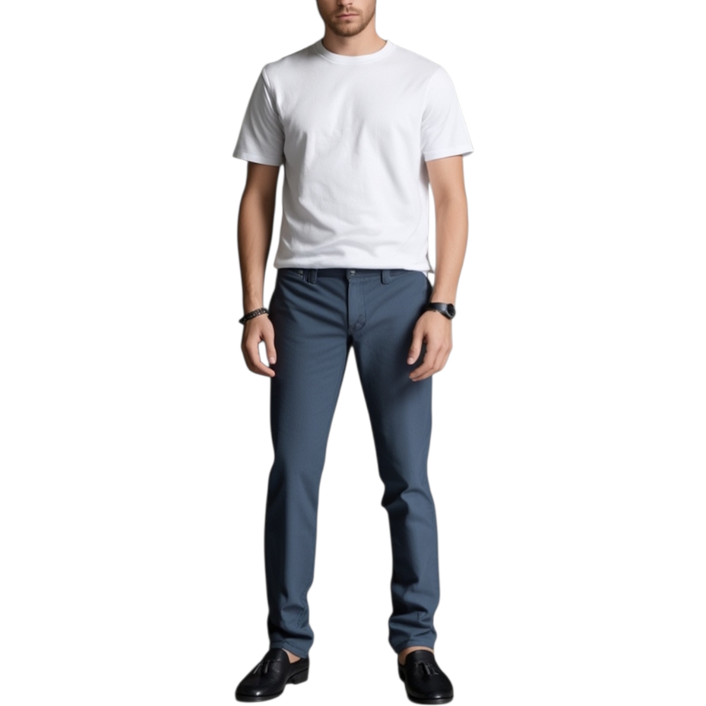 Pantaloni blu\grigio cotone, Skinny Fit con tasca americana . Chiusura con bottone e cerniera..