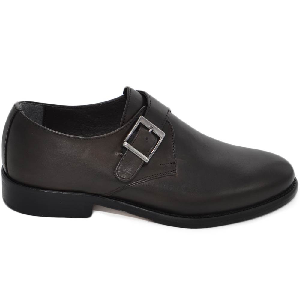 Scarpe uomo con fibbia eleganti vera pelle marrone opaca suola cuoio con antiscivolo handmade in italy fibbia argento